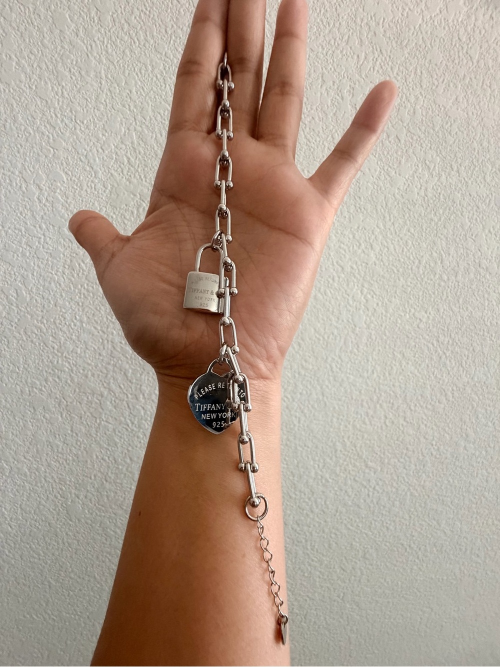 Fashion Stainless Steel Tiffany & Co. Silver Heart and Padlock Chain Bracelet
